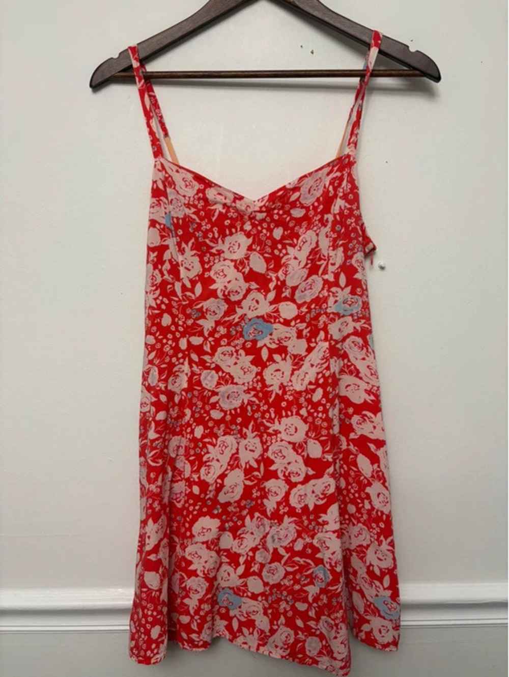 Free People Size 8 Red Floral Midi Slip Dress